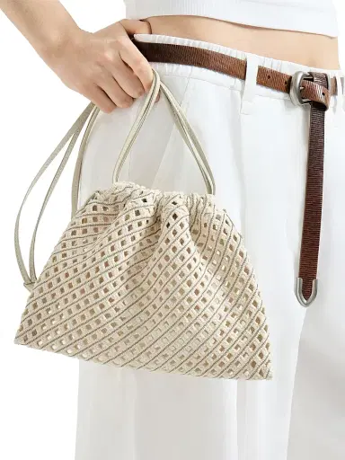Brunello Cucinelli Women's Sartorial Bucket Bag in Precious Cotton Net - | Thumbnail 2 Brunello Cucinelli Women's Sartorial Bucket Bag in Precious Cotton Net - | Thumbnail 2