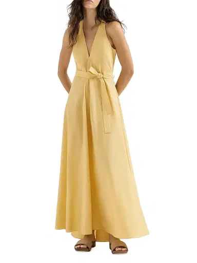 Brunello Cucinelli Women's Techno Cotton Poplin Belted Dress - Yellow | Thumbnail 2 Brunello Cucinelli Women's Techno Cotton Poplin Belted Dress - Yellow | Thumbnail 2