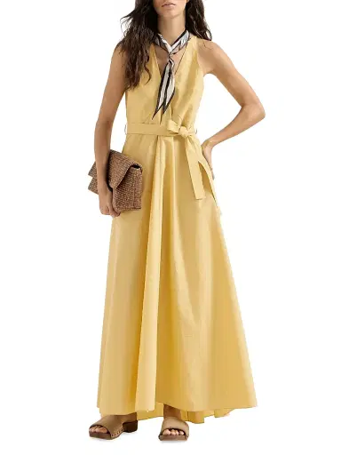 Brunello Cucinelli Women's Techno Cotton Poplin Belted Dress - Yellow | Thumbnail 4 Brunello Cucinelli Women's Techno Cotton Poplin Belted Dress - Yellow | Thumbnail 4