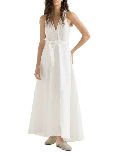 Brunello Cucinelli Women's Techno Cotton Poplin Broderie Anglaise Dress | Thumbnail 6 Brunello Cucinelli Women's Techno Cotton Poplin Broderie Anglaise Dress | Thumbnail 6