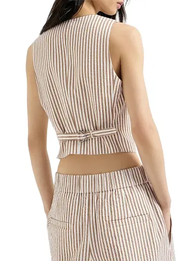Brunello Cucinelli Women's Techno Cotton Striped Seersucker Vest - Beige | Thumbnail 3 Brunello Cucinelli Women's Techno Cotton Striped Seersucker Vest - Beige | Thumbnail 3
