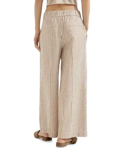 Brunello Cucinelli Women's Techno Cotton Striped Seersucker Baggy Track Trousers with Monili - Beige | Thumbnail 3 Brunello Cucinelli Women's Techno Cotton Striped Seersucker Baggy Track Trousers with Monili - Beige | Thumbnail 3