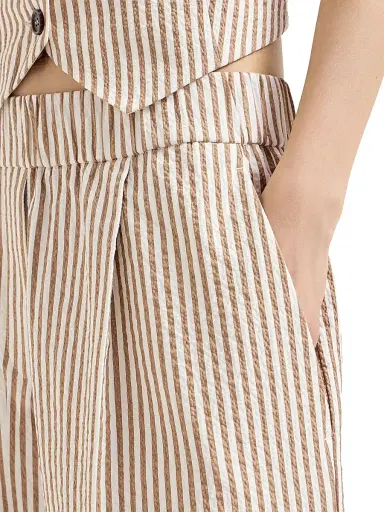Brunello Cucinelli Women's Techno Cotton Striped Seersucker Baggy Track Trousers with Monili - Beige | Thumbnail 4 Brunello Cucinelli Women's Techno Cotton Striped Seersucker Baggy Track Trousers with Monili - Beige | Thumbnail 4