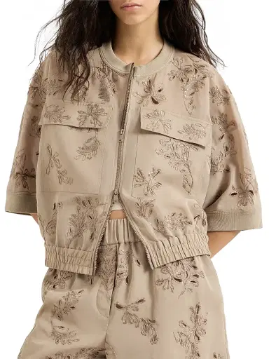 Brunello Cucinelli Women's Cotton Organza Outerwear Jacket with Dazzling Broderie Anglaise | Thumbnail 2 Brunello Cucinelli Women's Cotton Organza Outerwear Jacket with Dazzling Broderie Anglaise | Thumbnail 2