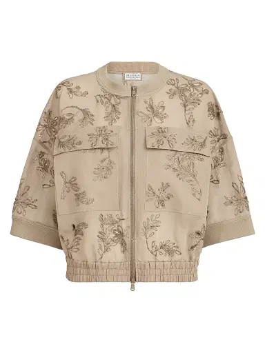 Brunello Cucinelli Women's Cotton Organza Outerwear Jacket with Dazzling Broderie Anglaise | Thumbnail 1 Brunello Cucinelli Women's Cotton Organza Outerwear Jacket with Dazzling Broderie Anglaise | Thumbnail 1