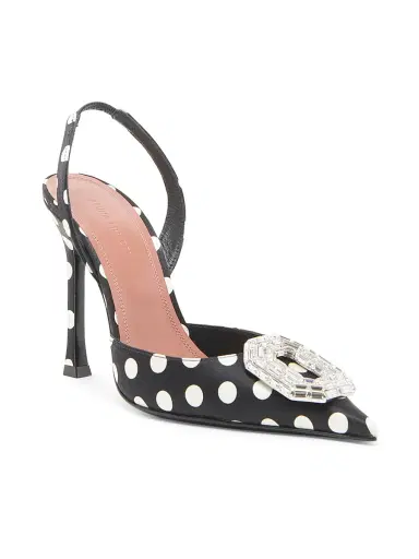 Amina Muaddi Women's Camelia 90MM Polka Dot Satin Slingback Pumps - Black Polka Dot Satin | Thumbnail 2 Amina Muaddi Women's Camelia 90MM Polka Dot Satin Slingback Pumps - Black Polka Dot Satin | Thumbnail 2