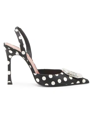 Amina Muaddi Women's Camelia 90MM Polka Dot Satin Slingback Pumps - Black Polka Dot Satin | Thumbnail 1 Amina Muaddi Women's Camelia 90MM Polka Dot Satin Slingback Pumps - Black Polka Dot Satin | Thumbnail 1