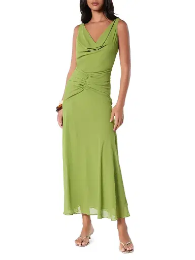 NICHOLAS Women's Calia Ruched Georgette Maxi Dress - Leaf | Thumbnail 3 NICHOLAS Women's Calia Ruched Georgette Maxi Dress - Leaf | Thumbnail 3