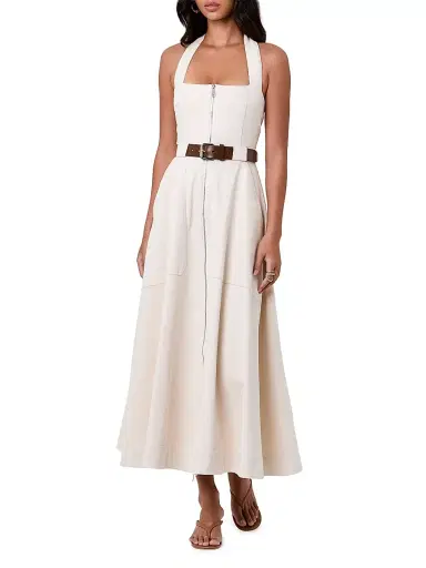 NICHOLAS Women's Anastasia Cotton Zip-Front Belted Midi-Dress - | Thumbnail 3 NICHOLAS Women's Anastasia Cotton Zip-Front Belted Midi-Dress - | Thumbnail 3