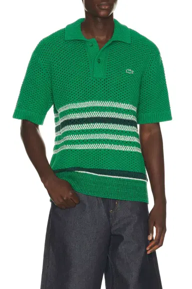 Lacoste Runway Lacy Striped Polo Collar Sweater | Thumbnail 1 Lacoste Runway Lacy Striped Polo Collar Sweater | Thumbnail 1