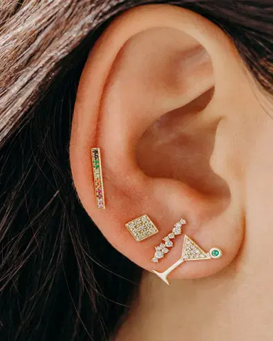 Sydney Evan 14K Rainbow Bar Stud Earring, Single | Thumbnail 3 Sydney Evan 14K Rainbow Bar Stud Earring, Single | Thumbnail 3