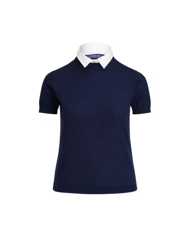 Short-Sleeve Cashmere Sweater w/ Detachable Collar Short-Sleeve Cashmere Sweater w/ Detachable Collar