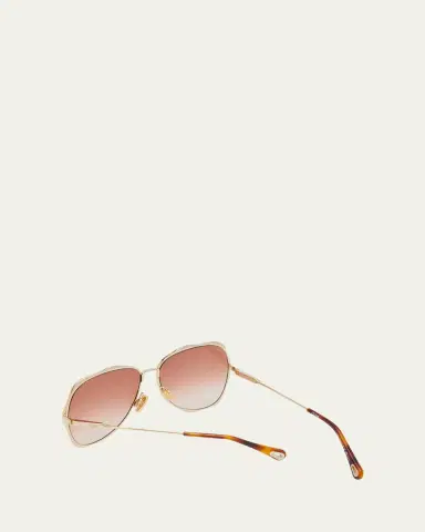 Chloé Golden Tortoiseshell Metal Aviator Sunglasses | Thumbnail 2 Chloé Golden Tortoiseshell Metal Aviator Sunglasses | Thumbnail 2
