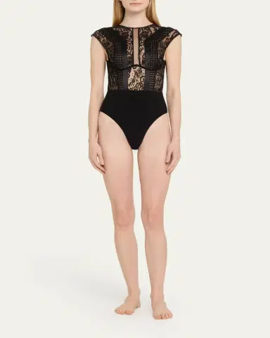 Livy Macy Cap-Sleeve Lace & Satin Bodysuit | Thumbnail 2 Livy Macy Cap-Sleeve Lace & Satin Bodysuit | Thumbnail 2