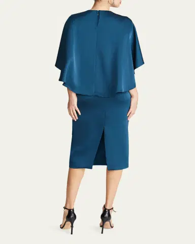 Halston Tomi Pleated Satin Cape Midi Dress | Thumbnail 3 Halston Tomi Pleated Satin Cape Midi Dress | Thumbnail 3