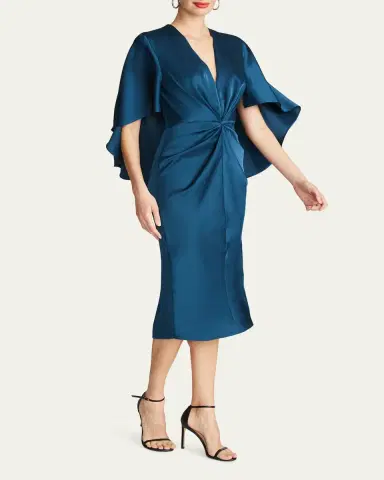 Halston Tomi Pleated Satin Cape Midi Dress | Thumbnail 4 Halston Tomi Pleated Satin Cape Midi Dress | Thumbnail 4