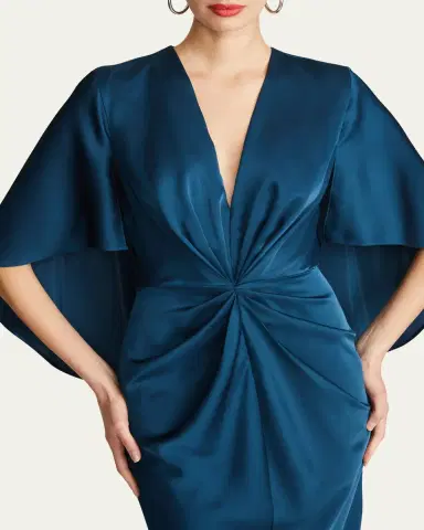 Halston Tomi Pleated Satin Cape Midi Dress | Thumbnail 5 Halston Tomi Pleated Satin Cape Midi Dress | Thumbnail 5