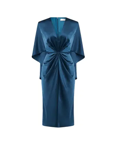 Halston Tomi Pleated Satin Cape Midi Dress | Thumbnail 1 Halston Tomi Pleated Satin Cape Midi Dress | Thumbnail 1