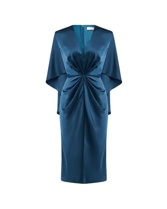 Tomi Pleated Satin Cape Midi Dress Tomi Pleated Satin Cape Midi Dress