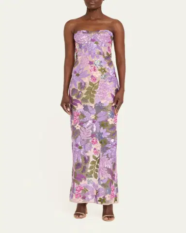 Bronx and Banco Dahlia Strapless Floral-Embroidered Sequin Gown | Thumbnail 2 Bronx and Banco Dahlia Strapless Floral-Embroidered Sequin Gown | Thumbnail 2