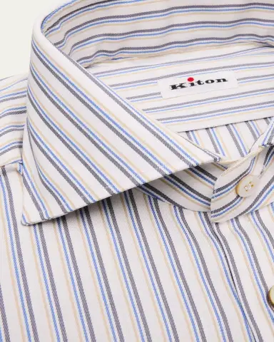 Kiton Men's Cotton Multi-Stripe Dress Shirt | Thumbnail 2 Kiton Men's Cotton Multi-Stripe Dress Shirt | Thumbnail 2