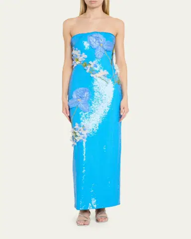 Monique Lhuillier Strapless Iris Applique Sequined Gown | Thumbnail 2 Monique Lhuillier Strapless Iris Applique Sequined Gown | Thumbnail 2