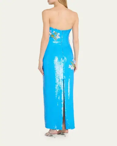 Monique Lhuillier Strapless Iris Applique Sequined Gown | Thumbnail 3 Monique Lhuillier Strapless Iris Applique Sequined Gown | Thumbnail 3