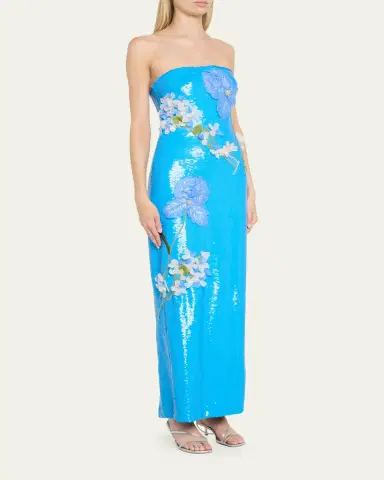 Monique Lhuillier Strapless Iris Applique Sequined Gown | Thumbnail 4 Monique Lhuillier Strapless Iris Applique Sequined Gown | Thumbnail 4