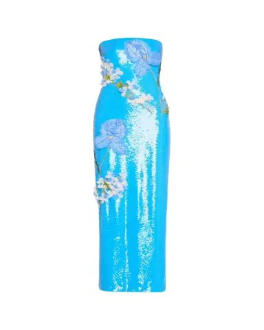 Monique Lhuillier Strapless Iris Applique Sequined Gown | Thumbnail 1 Monique Lhuillier Strapless Iris Applique Sequined Gown | Thumbnail 1