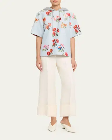 Brandon Maxwell The Aine Floral Silk Faille Short-Sleeve Hoodie | Thumbnail 2 Brandon Maxwell The Aine Floral Silk Faille Short-Sleeve Hoodie | Thumbnail 2