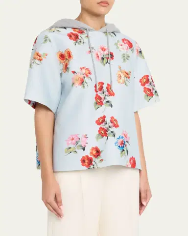 Brandon Maxwell The Aine Floral Silk Faille Short-Sleeve Hoodie | Thumbnail 4 Brandon Maxwell The Aine Floral Silk Faille Short-Sleeve Hoodie | Thumbnail 4