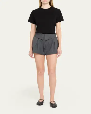 Zomer Foldover Waist Pleated A-Line Tailored Shorts | Thumbnail 2 Zomer Foldover Waist Pleated A-Line Tailored Shorts | Thumbnail 2