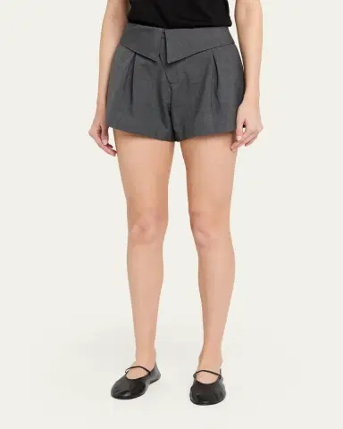 Zomer Foldover Waist Pleated A-Line Tailored Shorts | Thumbnail 4 Zomer Foldover Waist Pleated A-Line Tailored Shorts | Thumbnail 4