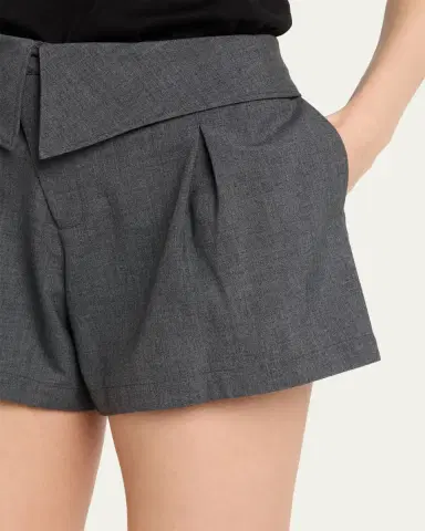 Zomer Foldover Waist Pleated A-Line Tailored Shorts | Thumbnail 5 Zomer Foldover Waist Pleated A-Line Tailored Shorts | Thumbnail 5