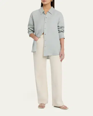 God's True Cashmere Silver Solid Linen Button-Front Shirt | Thumbnail 2 God's True Cashmere Silver Solid Linen Button-Front Shirt | Thumbnail 2