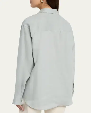 God's True Cashmere Silver Solid Linen Button-Front Shirt | Thumbnail 3 God's True Cashmere Silver Solid Linen Button-Front Shirt | Thumbnail 3