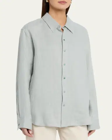God's True Cashmere Silver Solid Linen Button-Front Shirt | Thumbnail 4 God's True Cashmere Silver Solid Linen Button-Front Shirt | Thumbnail 4