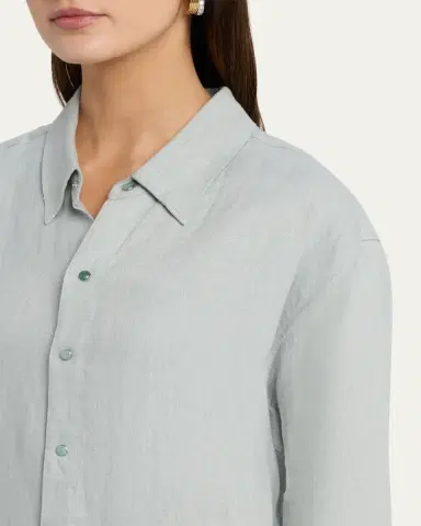 God's True Cashmere Silver Solid Linen Button-Front Shirt | Thumbnail 5 God's True Cashmere Silver Solid Linen Button-Front Shirt | Thumbnail 5