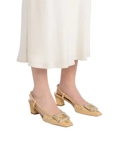 Roger Vivier 45mm Belle Vivier Embellished Canvas Slingback Pumps | Thumbnail 1 Roger Vivier 45mm Belle Vivier Embellished Canvas Slingback Pumps | Thumbnail 1