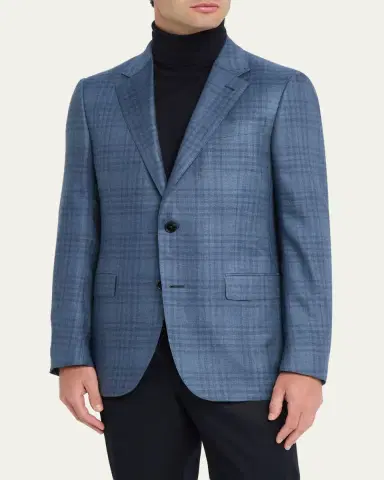ZEGNA Men's Plaid Cashmere and Silk Single-Breasted Sport Coat | Thumbnail 4 ZEGNA Men's Plaid Cashmere and Silk Single-Breasted Sport Coat | Thumbnail 4