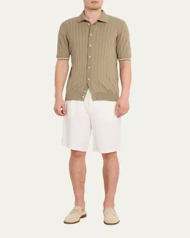 Fioroni Men's Wide Rib Short-Sleeve Button-Down Shirt | Thumbnail 2 Fioroni Men's Wide Rib Short-Sleeve Button-Down Shirt | Thumbnail 2