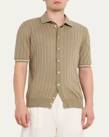 Fioroni Men's Wide Rib Short-Sleeve Button-Down Shirt | Thumbnail 4 Fioroni Men's Wide Rib Short-Sleeve Button-Down Shirt | Thumbnail 4