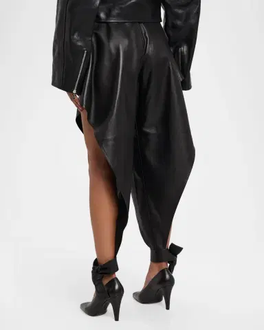 Alaïa Leather Pointed Ruffle Ankle-Tie Pants | Thumbnail 2 Alaïa Leather Pointed Ruffle Ankle-Tie Pants | Thumbnail 2