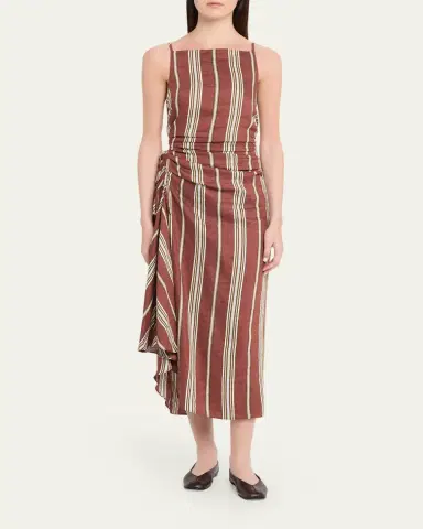 A.L.C. Naomi Draped Stripe Linen Midi Dress | Thumbnail 2 A.L.C. Naomi Draped Stripe Linen Midi Dress | Thumbnail 2