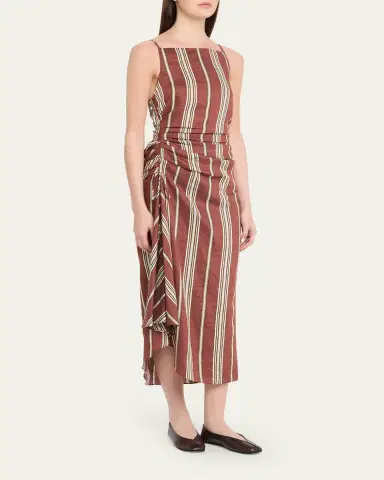A.L.C. Naomi Draped Stripe Linen Midi Dress | Thumbnail 4 A.L.C. Naomi Draped Stripe Linen Midi Dress | Thumbnail 4