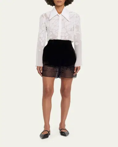 Grace Ling Cracked Velvet Devore Chiffon Button-Down Shirt | Thumbnail 2 Grace Ling Cracked Velvet Devore Chiffon Button-Down Shirt | Thumbnail 2