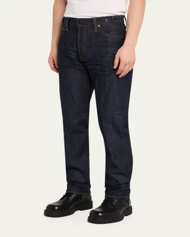 Master Craft Union Men's Waistband-Tab Indigo Denim Straight-Leg Jeans | Thumbnail 4 Master Craft Union Men's Waistband-Tab Indigo Denim Straight-Leg Jeans | Thumbnail 4