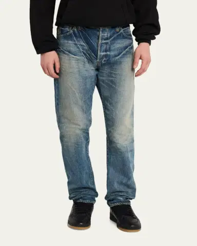 Master Craft Union Men's Vintage-Effect Denim Straight-Leg Jeans | Thumbnail 4 Master Craft Union Men's Vintage-Effect Denim Straight-Leg Jeans | Thumbnail 4