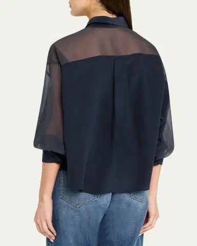 Brunello Cucinelli Chiffon Raglan Sleeve Button-Down Shirt | Thumbnail 3 Brunello Cucinelli Chiffon Raglan Sleeve Button-Down Shirt | Thumbnail 3