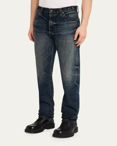 Master Craft Union Men's Waistband-Tab Faded Denim Straight-Leg Jeans | Thumbnail 4 Master Craft Union Men's Waistband-Tab Faded Denim Straight-Leg Jeans | Thumbnail 4